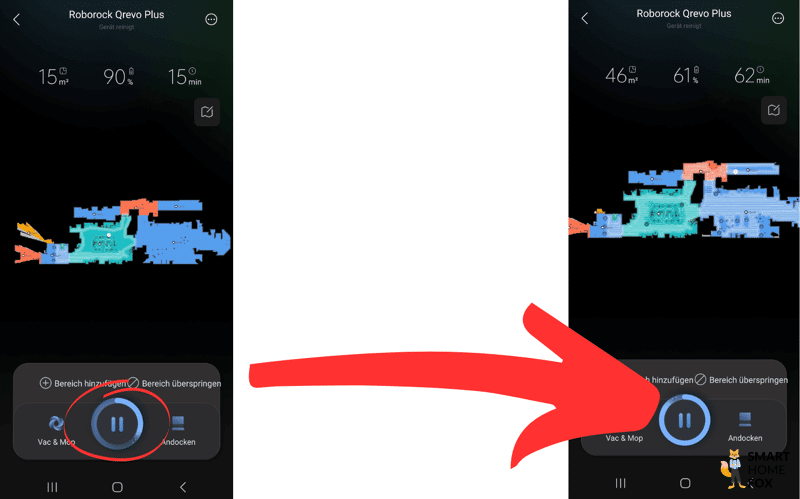 Die Restreinigungszeit des Roborock QRevo Plus wird in der App angezeigt